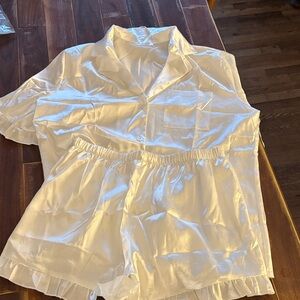 Women's Satin Ruffle Pajama Set - white